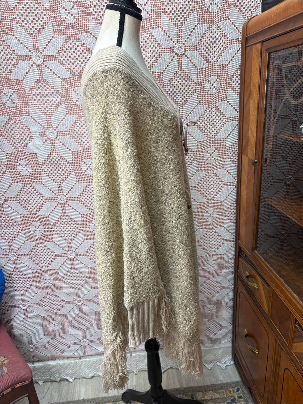 Wool Blend Fringe Poncho - Picture 7 of 10